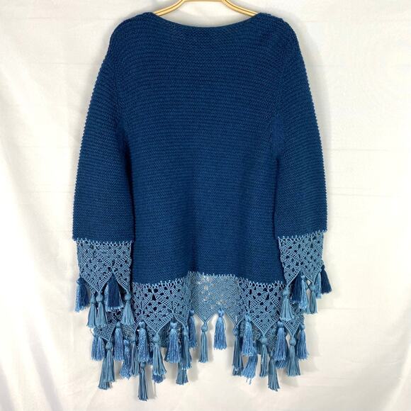 Calypso St. Barth Alpaca Blend Cardigan Wrap Women 1 S/M‎ Blue Crochet Western - Picture 3 of 11